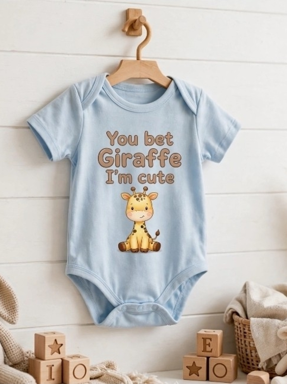 Baby One-Piece Bodysuit - Light Blue Giraffe Design NWY Boutique